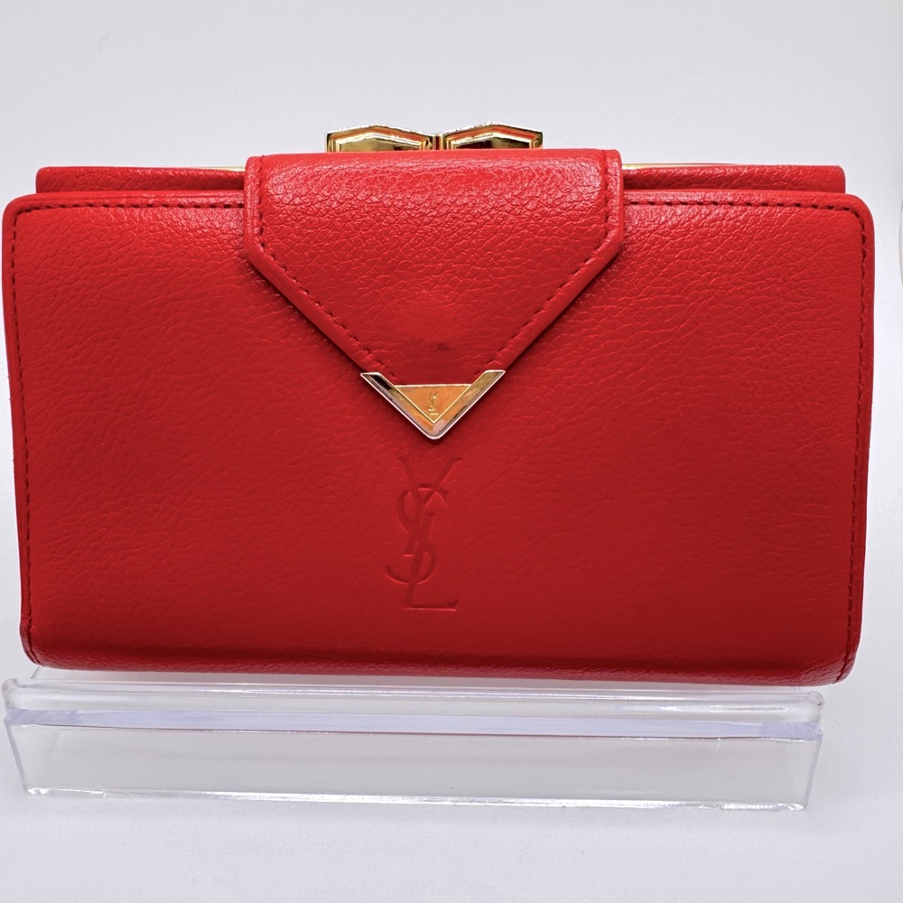 YSL - Saint Laurent- soft leather bright Pink kiss lock wallet